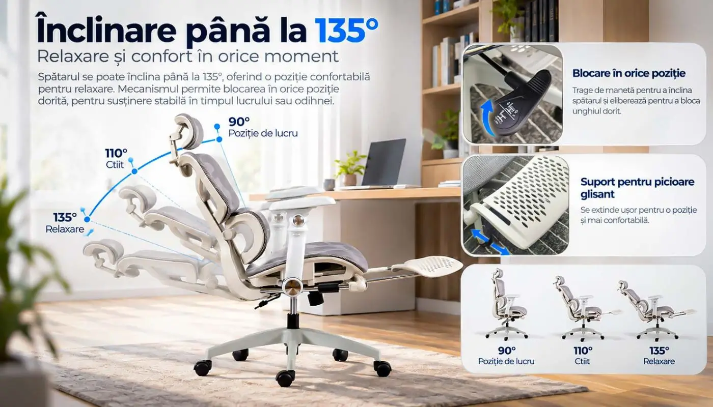 SYYT 9524 gri – confort personalizat cu brațe 7D și suport pentru picioare